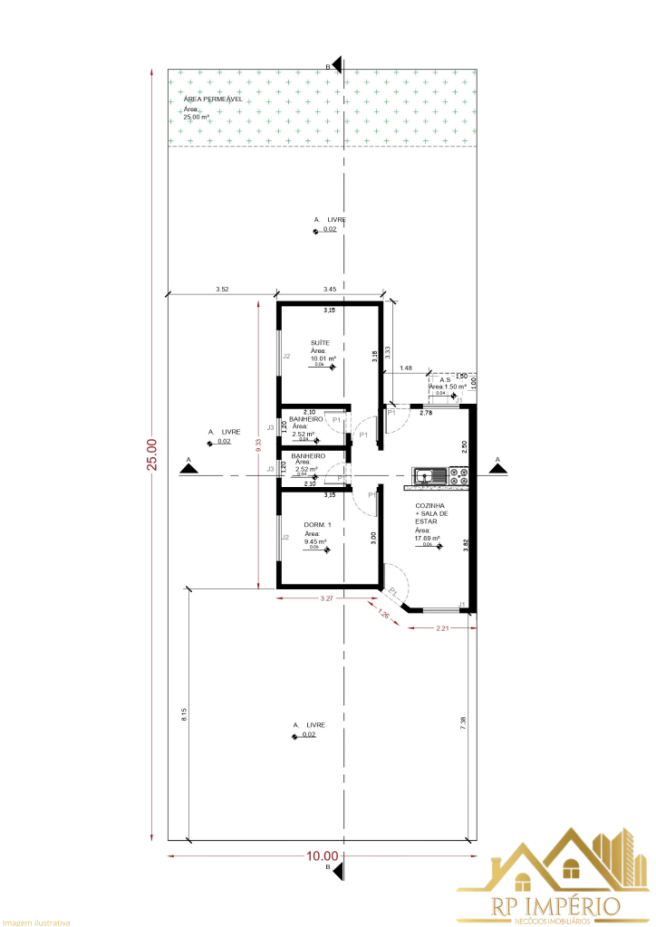 Casa 54 – quarto com suíte – programa casa verde e amarela