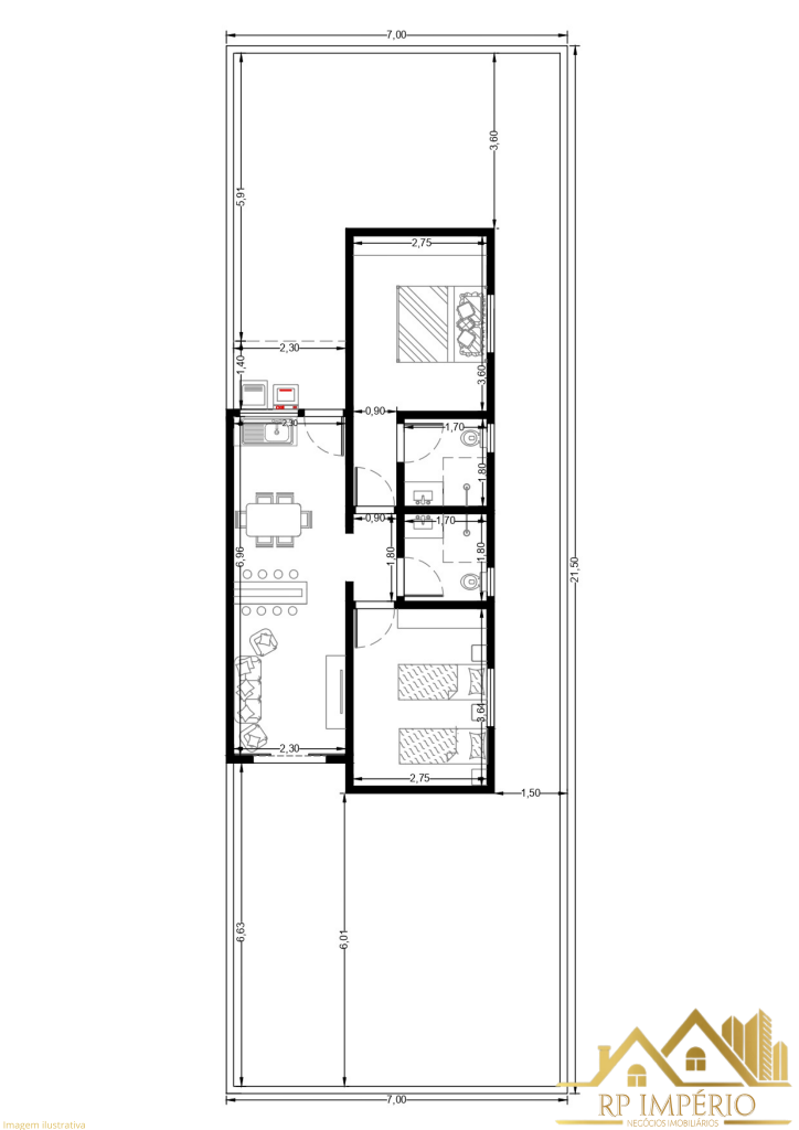 Casa 54 – quarto com suíte – programa casa verde e amarela