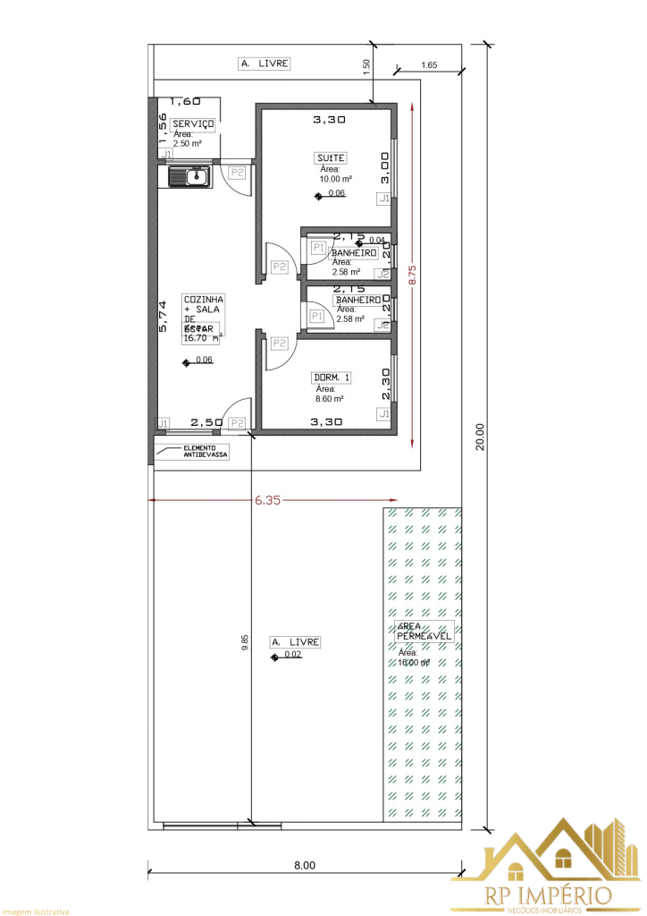 Casa 54 – quarto com suíte – programa casa verde e amarela