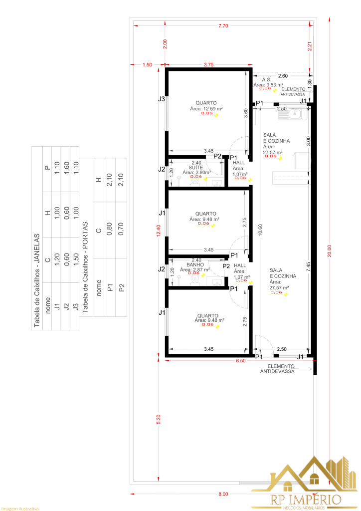 Casa 54 – quarto com suíte – programa casa verde e amarela